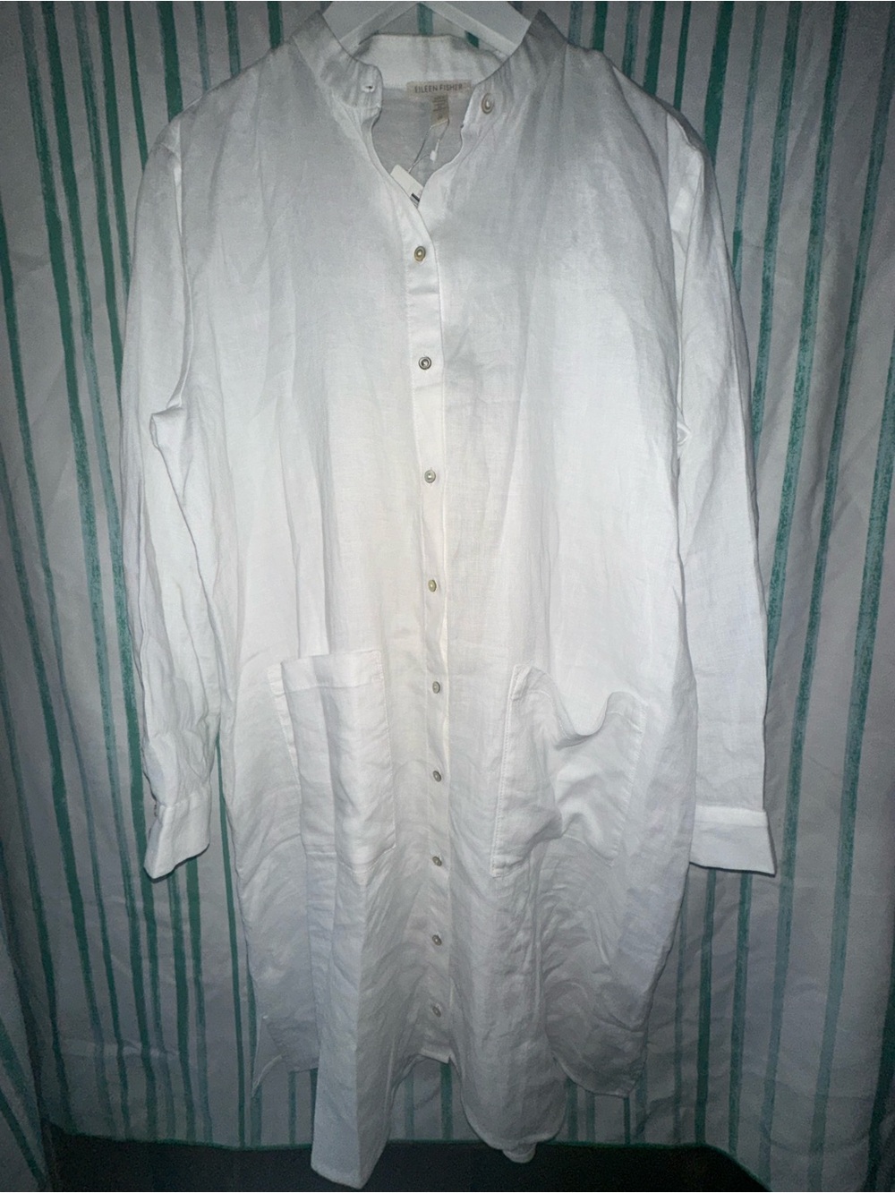 Eileen Fisher Natural White Linen Button-Up Dress